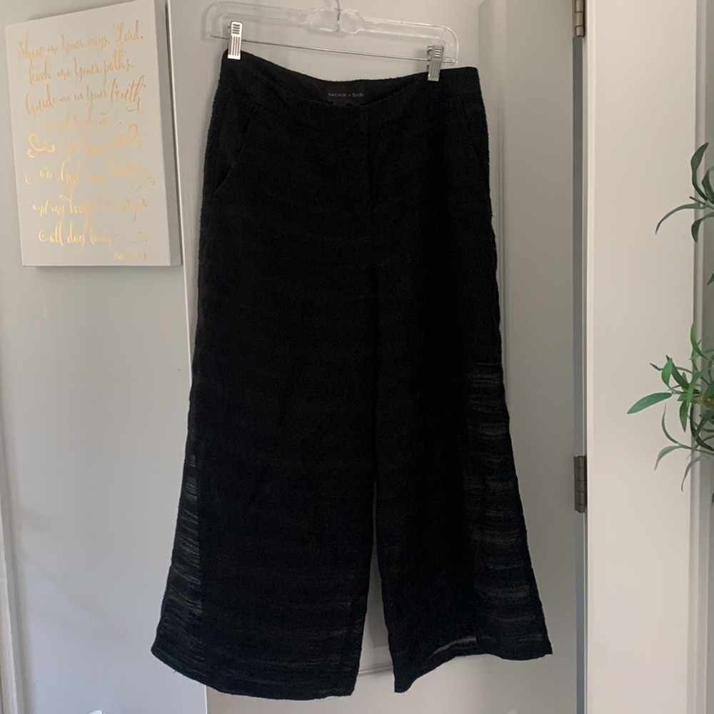 Sachin &‎ Babi wide Leg cropped pants black capri size 6 textured classic casual